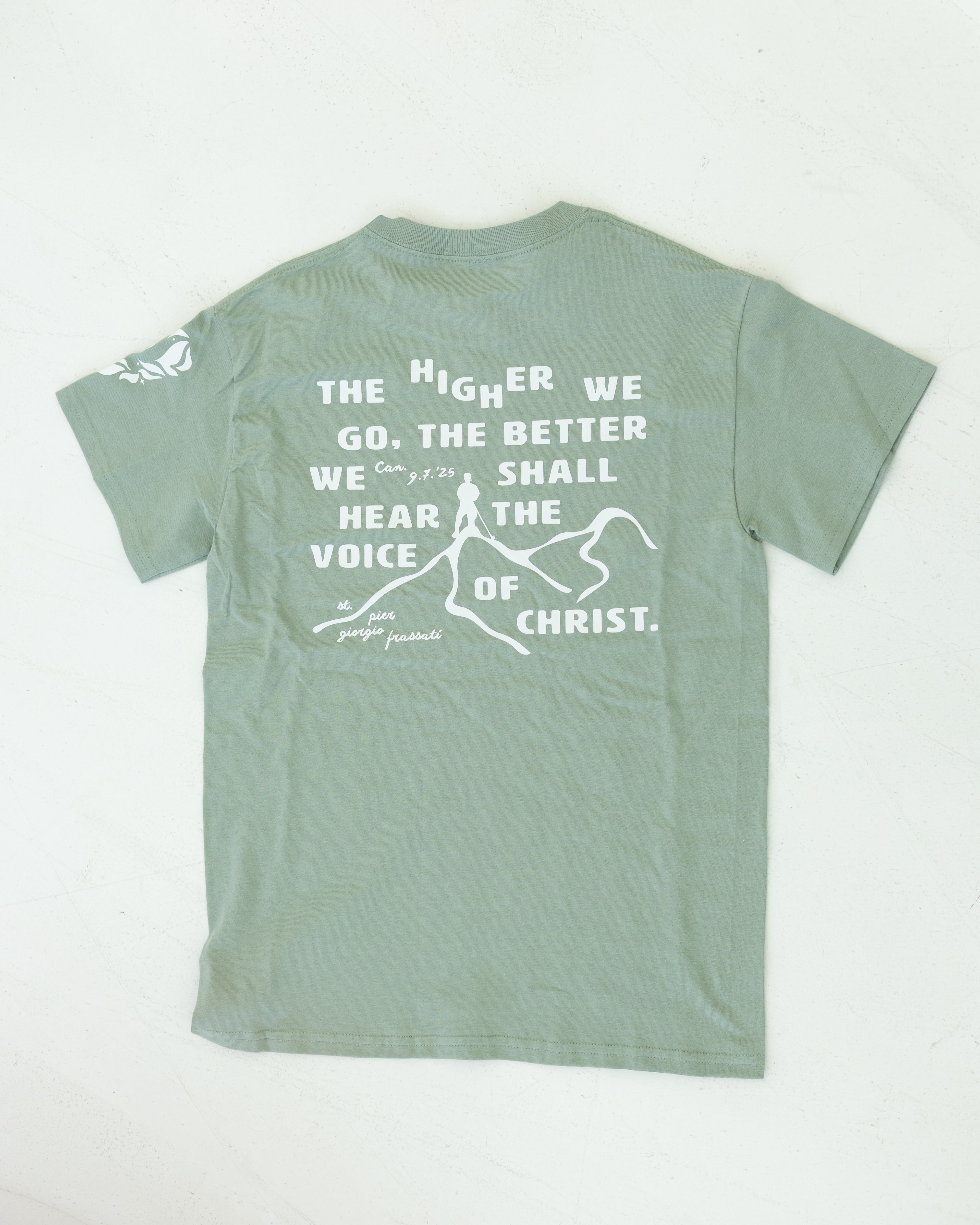 PRE-ORDER "The Higher We Go" Tee — St. Pier Giorgio Frassati